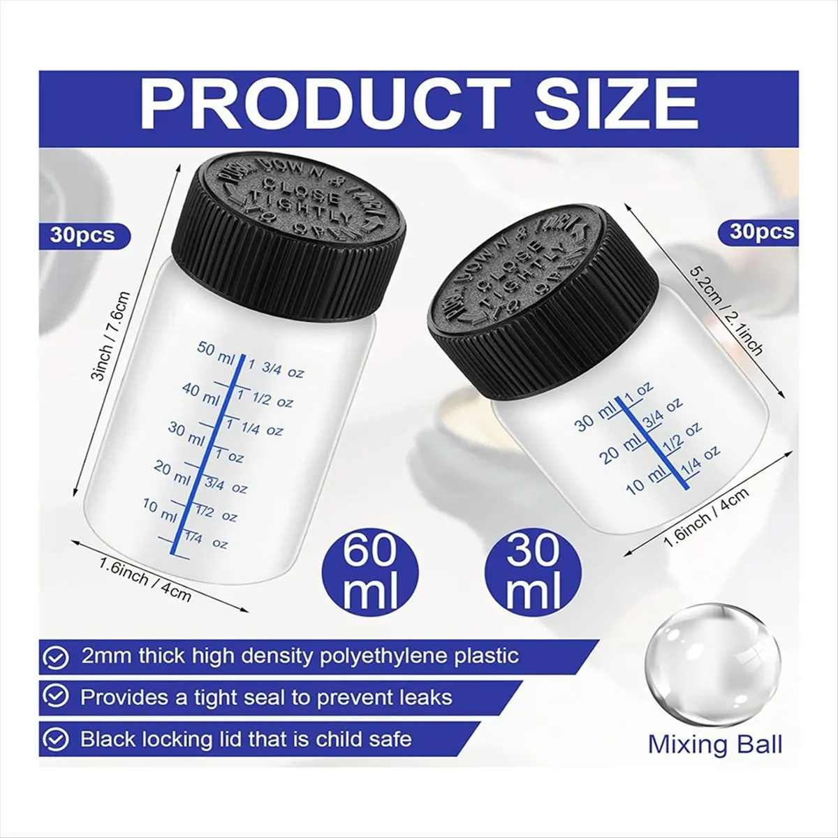 FTGT-60 Pcs Touch Up Paint Bottles with Applicator Brush and Lids 2 Oz and 1 Oz Liquid Capacity Plastic for Fixing Wall Stone