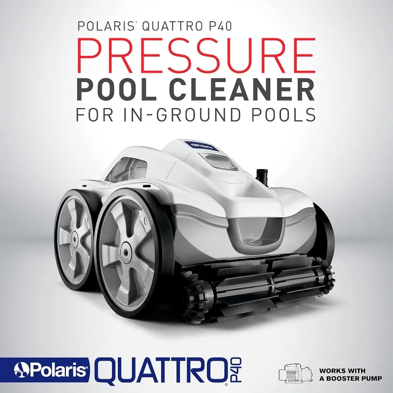 Polaris Quattro P40 Pressure Side Pool Cleaner for All In-Ground Pool Surfaces, Large-Capacity Dual Filtration Canister,31' Hose