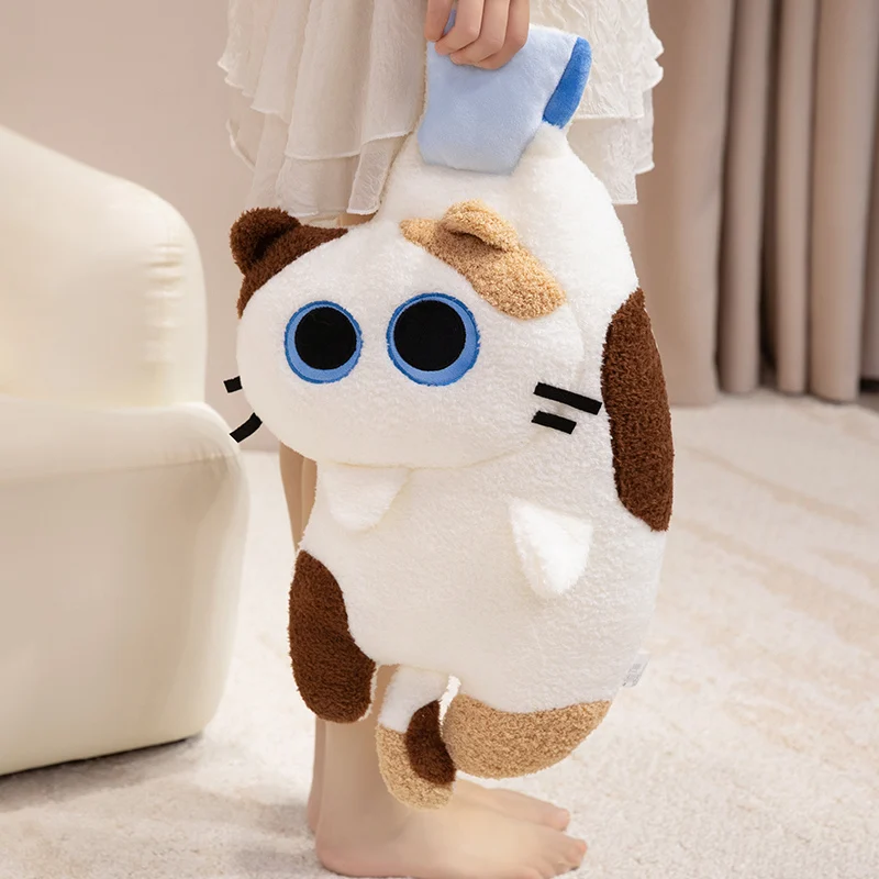 1 szt. 55cm Unikalna pozycja Brązowy Kot Syjamski Pluszowa Zabawka Wypchana Poduszka w Kształcie Kotka z Kwiatami Poduszka do Dekoracji Łóżka