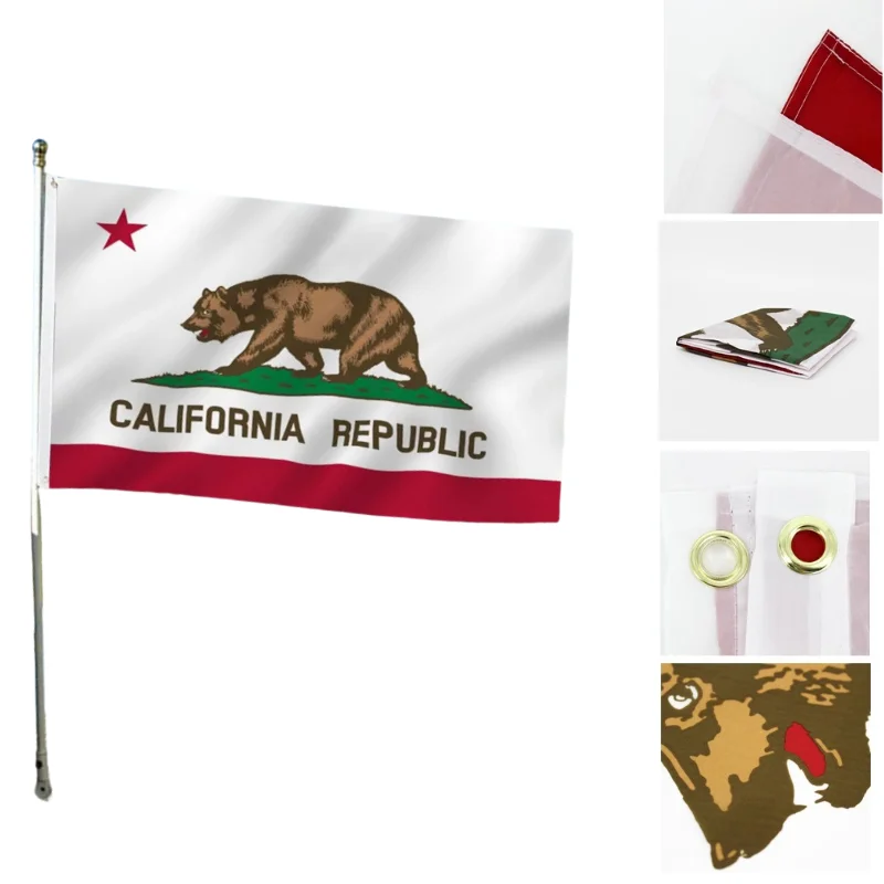 Двуглавый медведь, флаг Калифорнии, 90x150 см, для использования в помещении и на открытом воздухе, 3x5 футов, подвесной декоративный флаг для деятельности, фон, тканевые флаги