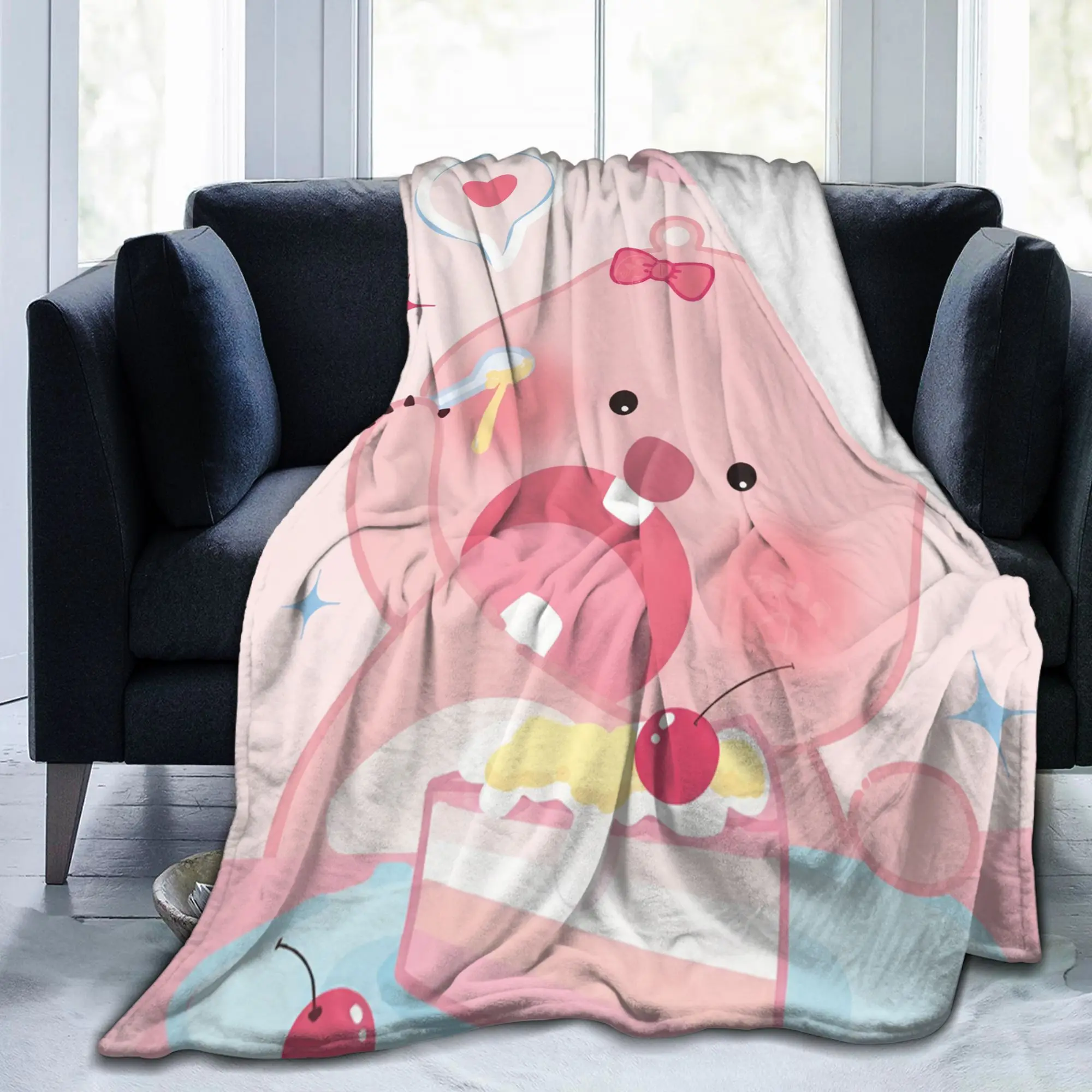 Kawaii Cake Dessert Loopy Blankets Fleece  Winter  Portable Lightweight Throw Blankets for Home Office Rug Piece