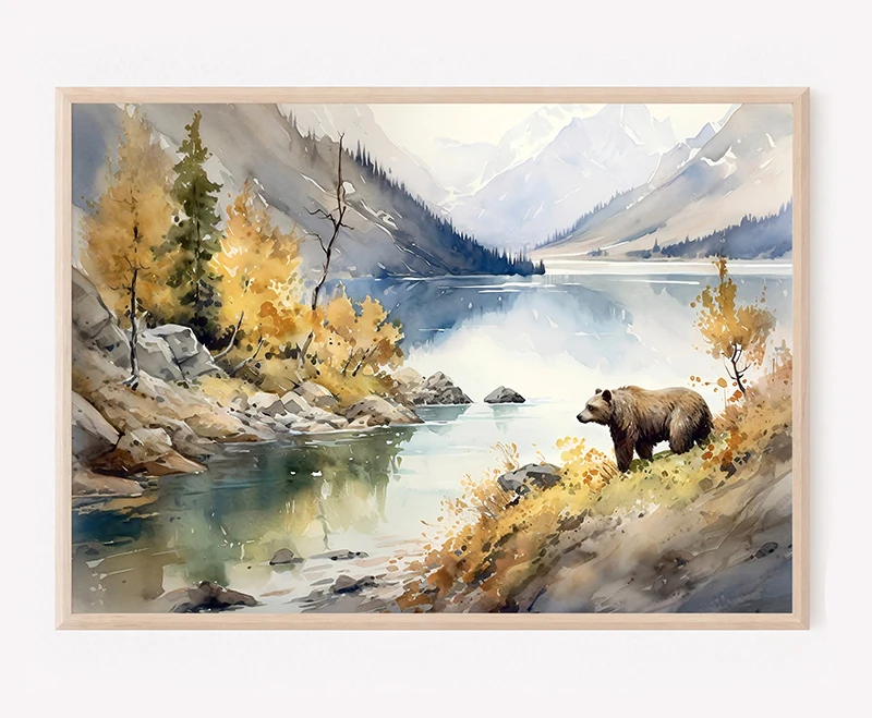 Grand Teton National Park in The United States Travel Watercolor Poster Canvas Painting Modern Wall Art Picture Home Decor