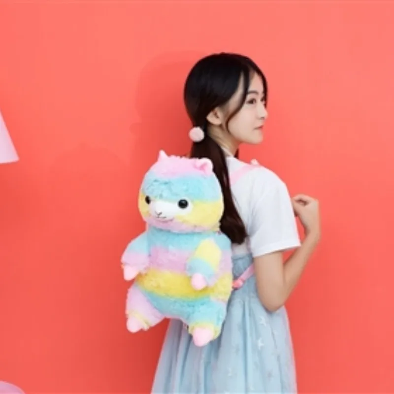 Alpaca Plush Backpack Cartoon Cute  Plush Toy Soft Stuffed Animal Shoulder Bag for Kids Girls Birthday Gifts
