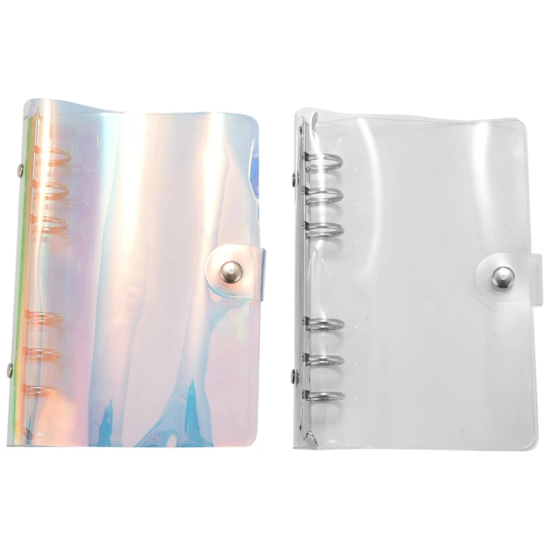 2 Pcs A6 6-Ring Rainbow Clear PVC Binder Cover Refillable Notebook Binder Protector Loose Leaf Planner Binder Cover Multicolor