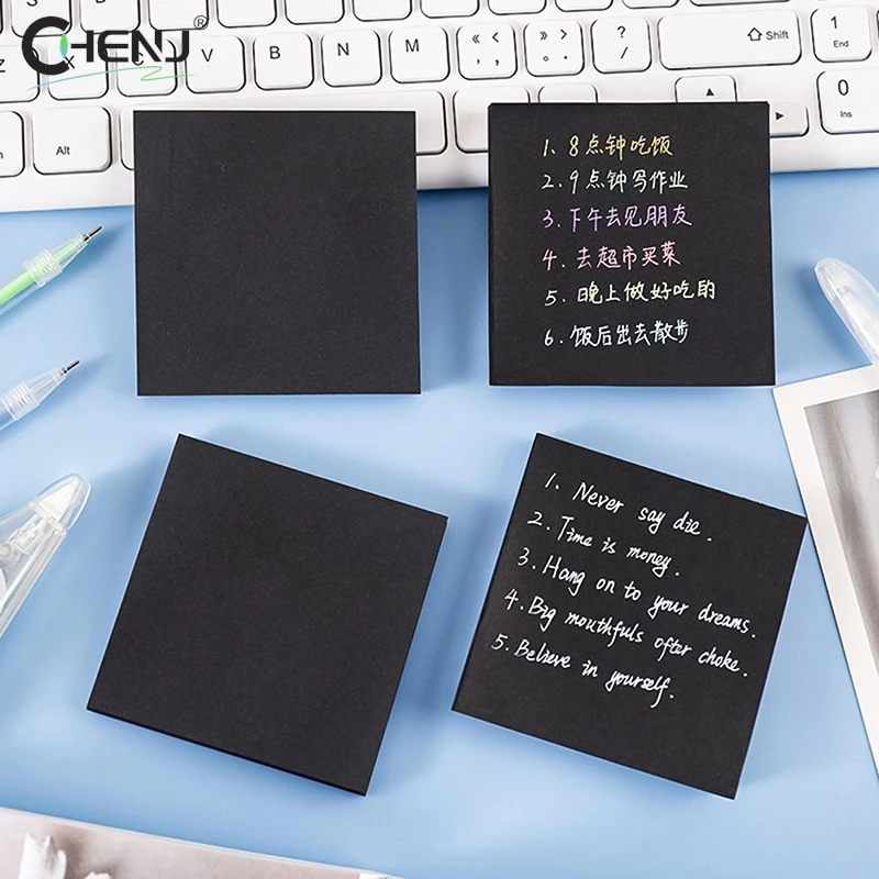 50 Sheets 76*76cm Black Color Sticky Notes Self Adhesive Memo Pad Sticky Paper Bookmark Point Gift Card Creative Stationery