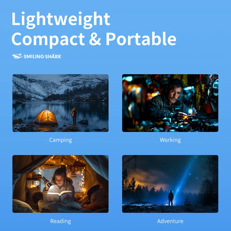 1pc Smiling Shark SD-7005 LED Flashlight, Super Bright Handheld Flashlight, Long-lasting Flash Light Rechargeable for Outdoors