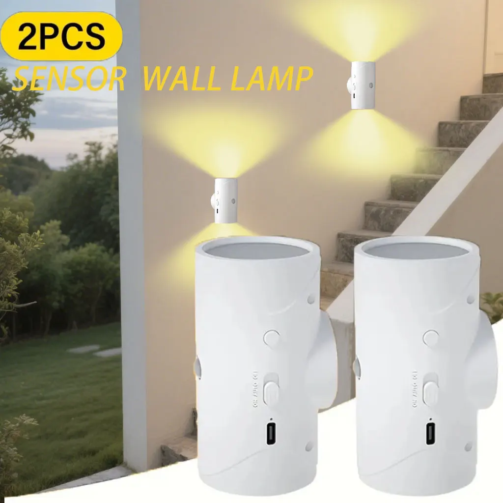 2Pcs LED Motion Sensor Night Lights Warm USB Rechargeable Magnetic Mounting Wall Lamp 15 RGB Colors Staircase Light Indoor Lamp