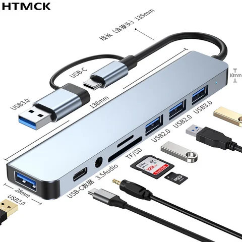 8-in-2 USB Type-C Multiport Docking Station, USB3.0 SD TF Card Reader…