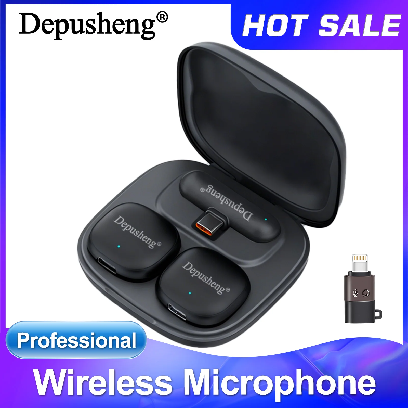 

Мини-беспроводной петличный микрофон с искусственным интеллектом и шумоподавлением Depusheng V2 для iPhone 15/16 Android TYPE-C устройства для записи видео