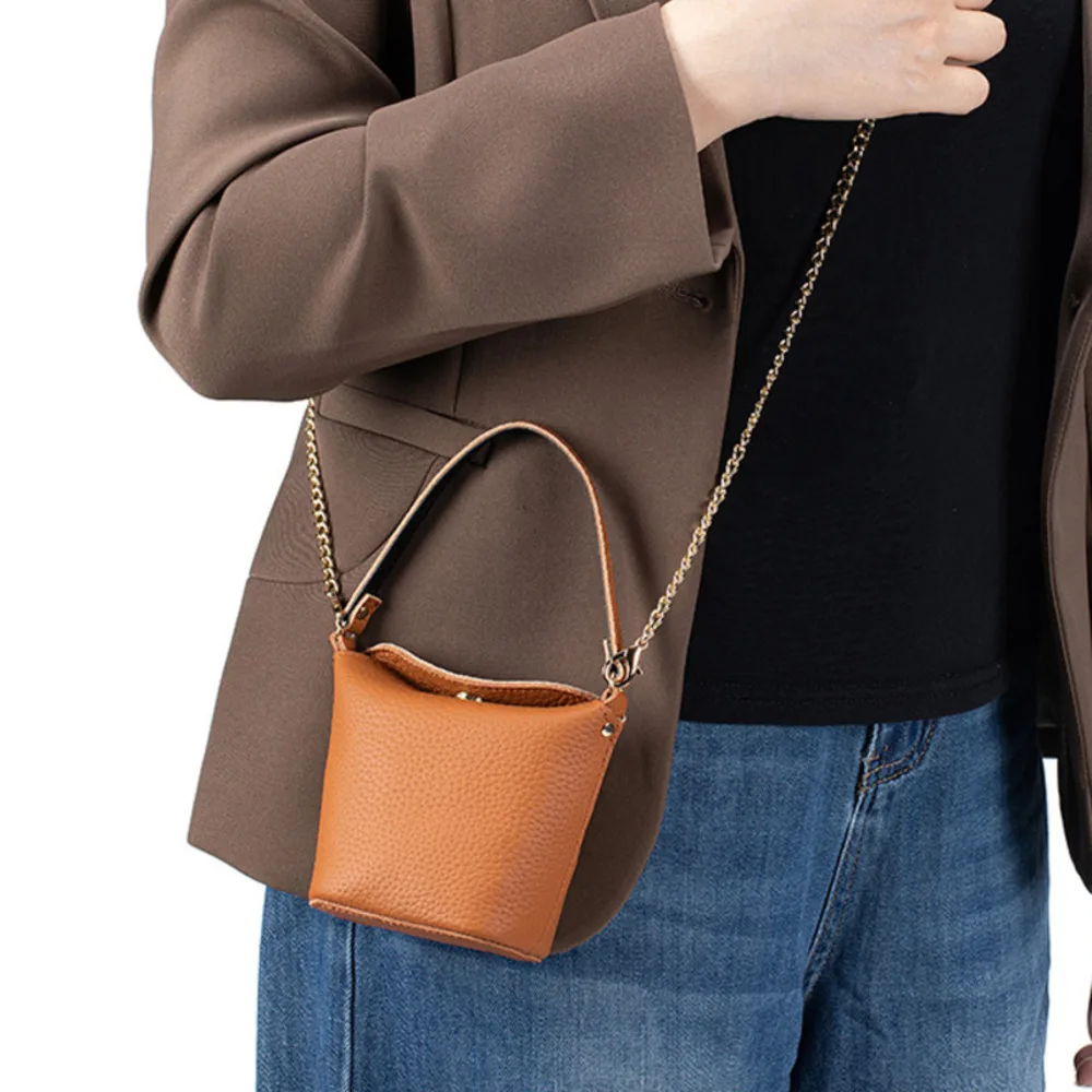 New Lady Handbag Lipstick Storage Bag Woman Bag Handy Mini Bucket Bag Lady Small Bag Genuine Leather Women's Chain Coin Purse