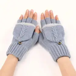 Knitted Fingerless Gloves Winter Thicken Warm Touch Screen Gloves for Men Women Warm Half Finger Student Gloves