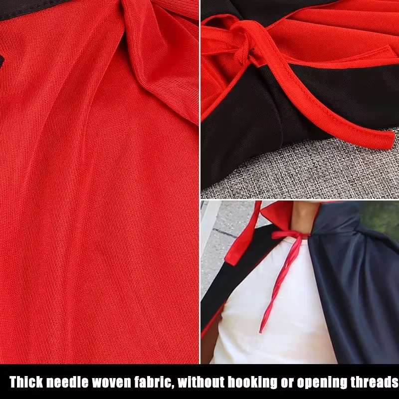 Capa de vampiro reversível para col montant pour enfants e adultos, noir et rouge, Fantasia de festa de Halloween