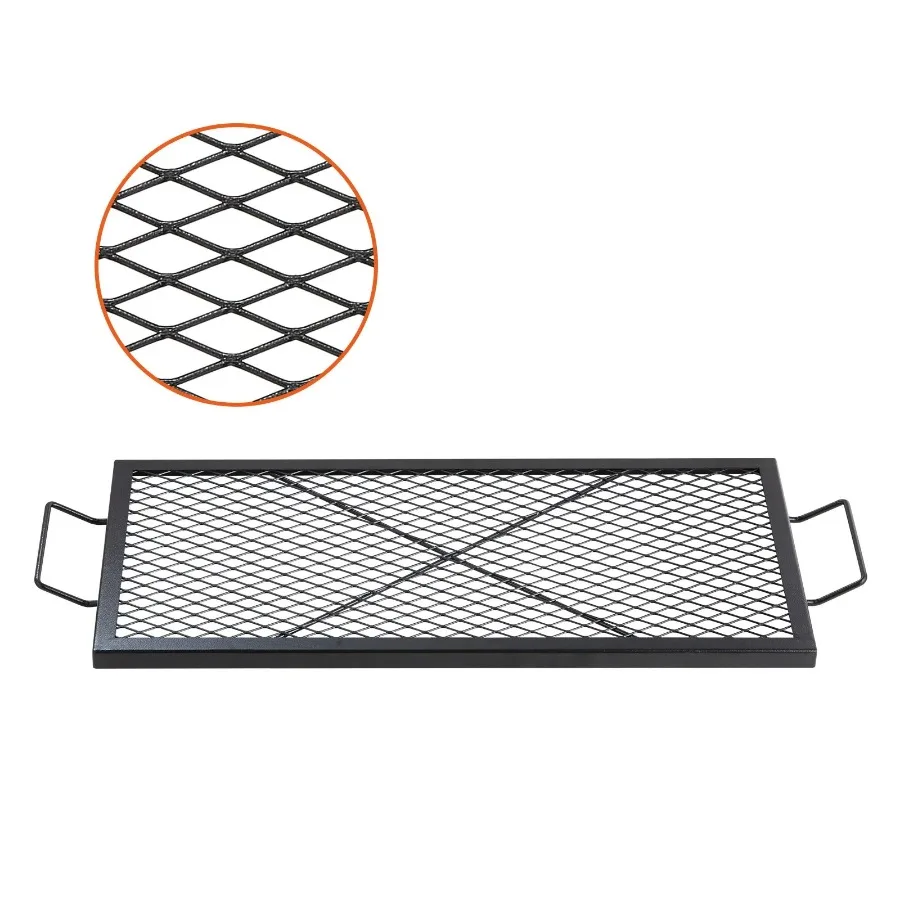 X-Marks Fire Pit Grill Grate Rectangle Heavy Duty Steel Campfire BBQ Grill Grid with Handle Support Portable Camping Cookware 3