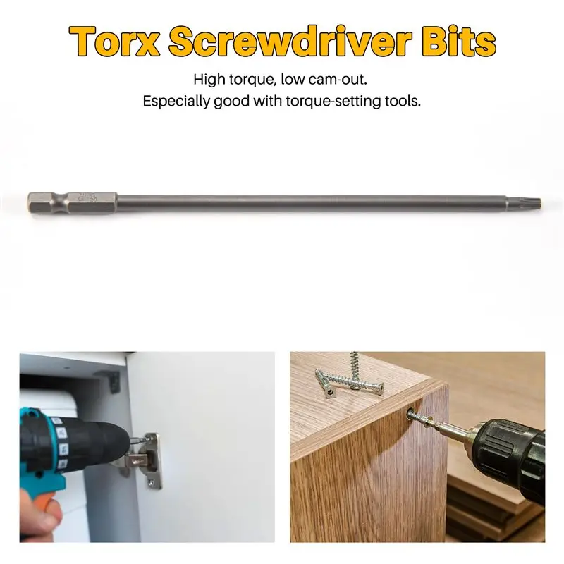 Bit de Chave de Fenda Magnética Torx de Segurança T20 com Haste de 1/4 de Polegada ALIM, 150mm de Comprimento