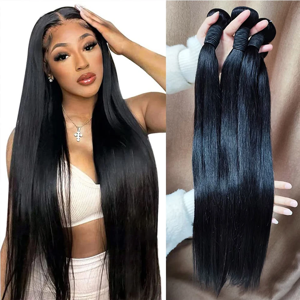 Pacote de Cabelo Humano Liso 100% Brasileiro de 28-30 Polegadas - 1, 3 ou 4 Pacotes de Cabelo Humano Virgem Cru para Mega Hair