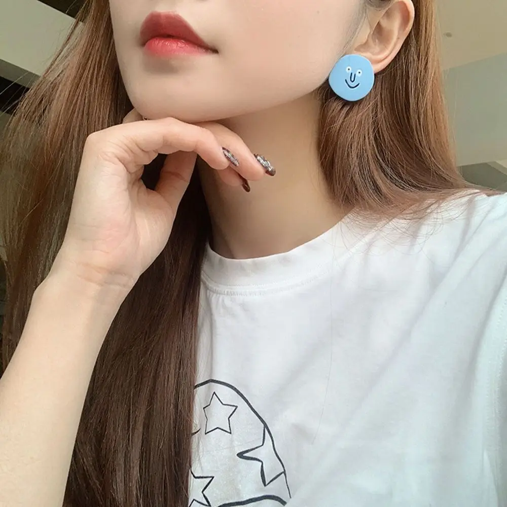 Asymmetric Irregular Women Round Earrings Jewelry Colorful Paint Stud Earrings