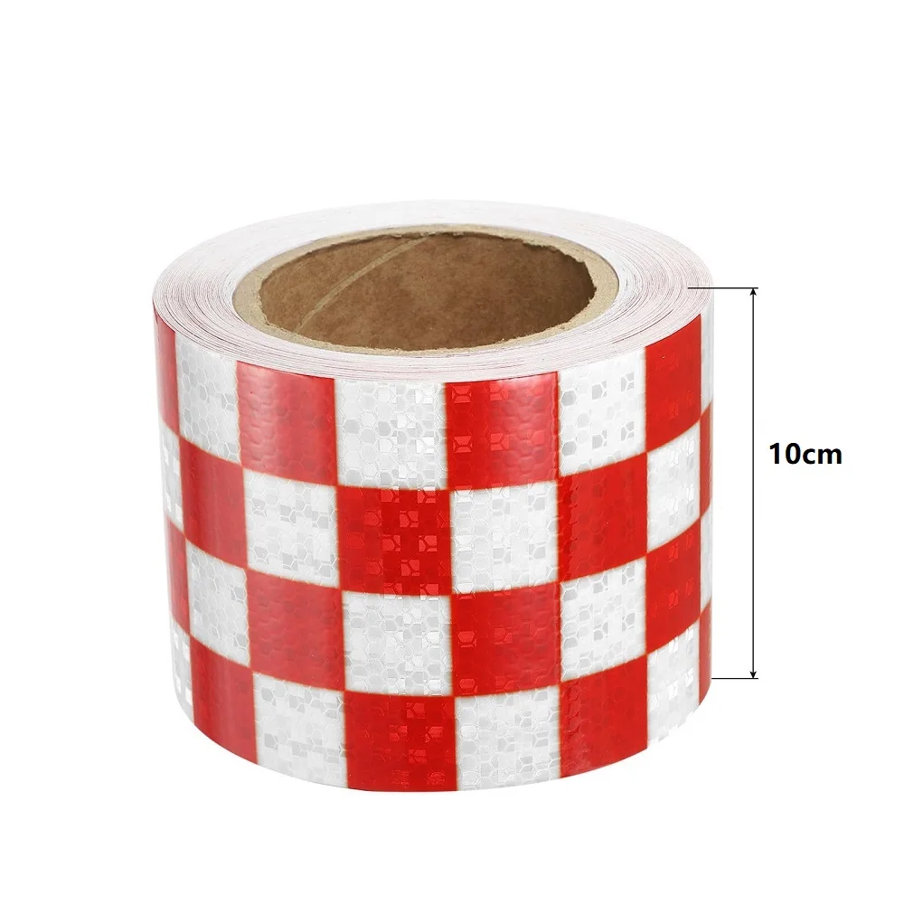 10CM*5M Grid Reflectors Tape Red White Reflective Stickers Waterproof Self-Adhesive Safety Warning Conspicuity Strips For Trucks