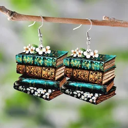 New Graduation Season Open Season Library Book Pendant Earrings for Teachers and Students Wooden Earrings Gifts