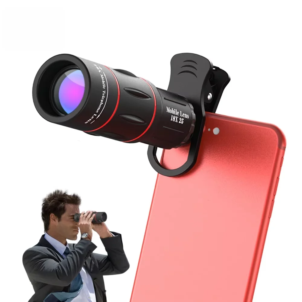 2026New Universal 18x25 Monocular Zoom HD Optical Cell Phone Lens Observing Survey 18X telephoto lens with tripod for Smartphone
