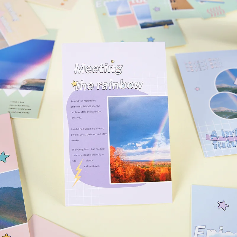 30 Pcs/Set Meet The Rainbow Series Postcard Rainbow Landscape INS Style Greeting Blessing Cards Hand Account Gift Message Card