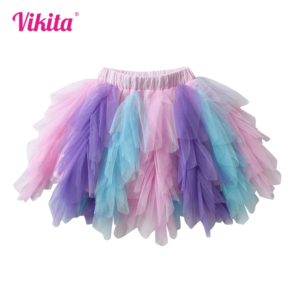 VIKITA Girls Tutu Mesh Tulle Layered Skirts Kids Birthday Party Casual Performance Prom Princess Mini Skirt Children Clothes