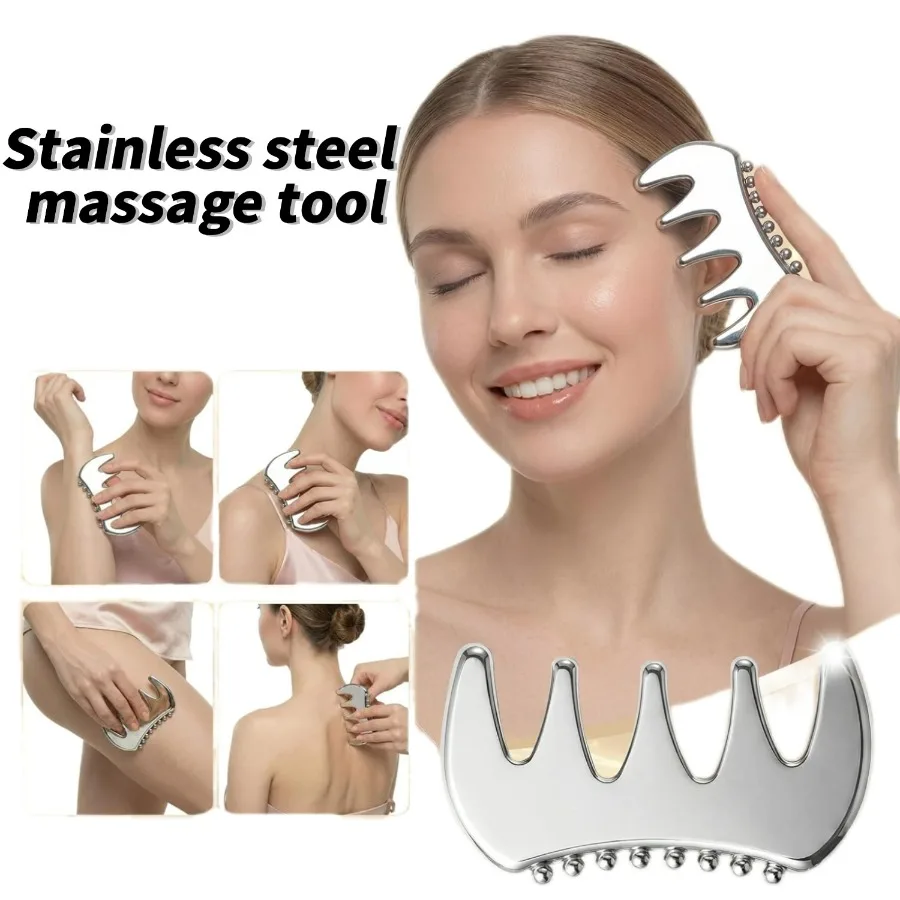 Edelstahl Gua Sha Kamm, Glatte Kante für Gesichts- und Körpermassage, Ergonomisches Hautpflegewerkzeug, Tragbares Reise-Schönheitsgeschenk