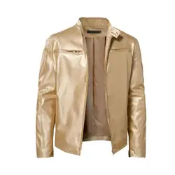 Shiny Gold Leather Jackets For Men Night Club 2024 Mens Fashion Leather Jacket Anti-Wind Motorcycle Hip Hop Coat