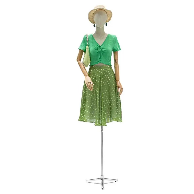 Female Dress Mannequin Portable Display Mannequin Female Dress Model Wooden Arms 51-82Inch Height Adjustable Detachable Head