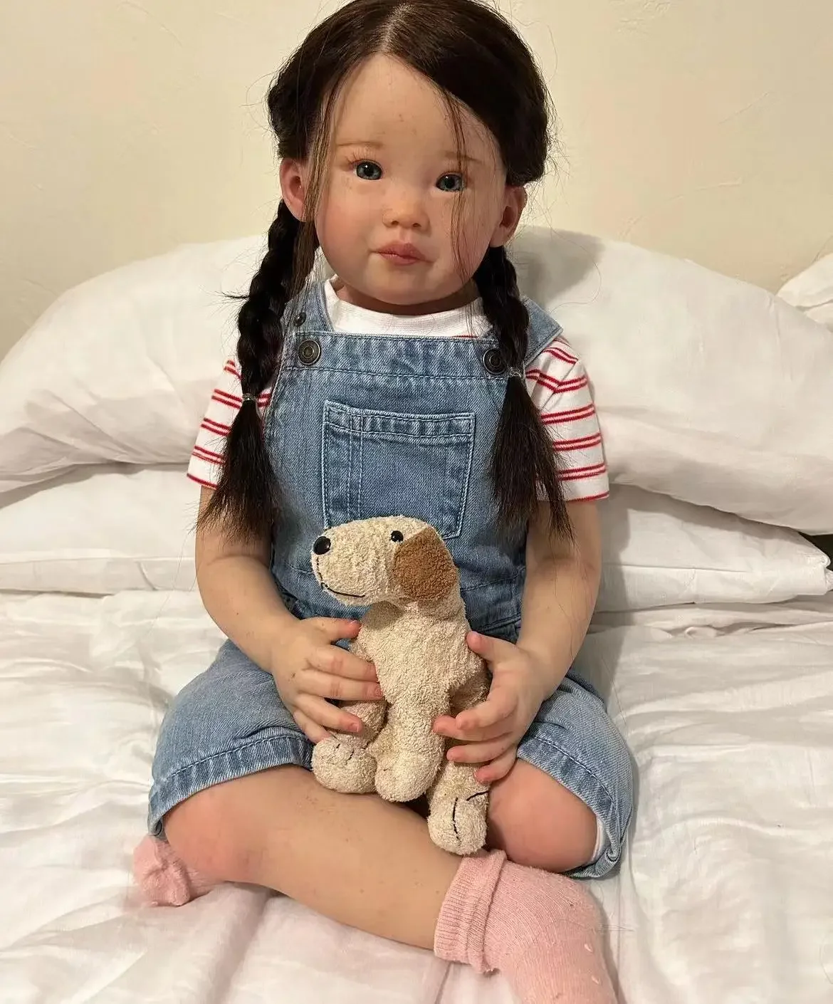 SINO-BB aangepaste beperkte levering 32 inch herboren baby Leonie handgeworteld haar al klaar pop