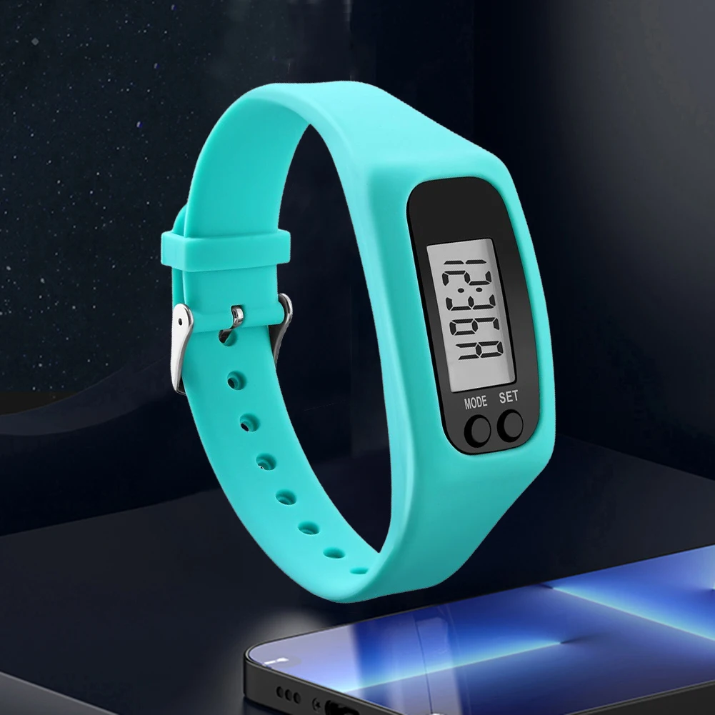 LED Pedometer Bracelet Wrist Calorie Counter 12/24H Time Display Walking Running Pedometer Silicone Step Tracker for Men Women