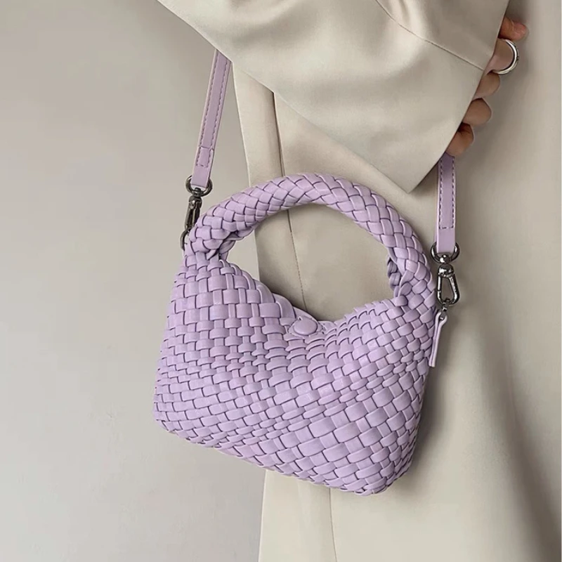 High-grade Women's Bag Niche Crescent Bag Solid Color Fashion Bag Hand-woven Crossbody Bags Temperament Unique Woven Handbag