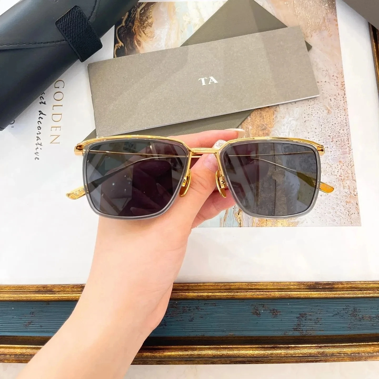 

Оригинальные модные мужские солнцезащитные очки для LIANGCHENDIT DT SCHEMA-ONE DTX106, роскошные высококачественные оправы из золотого сплава, женские очки для пар