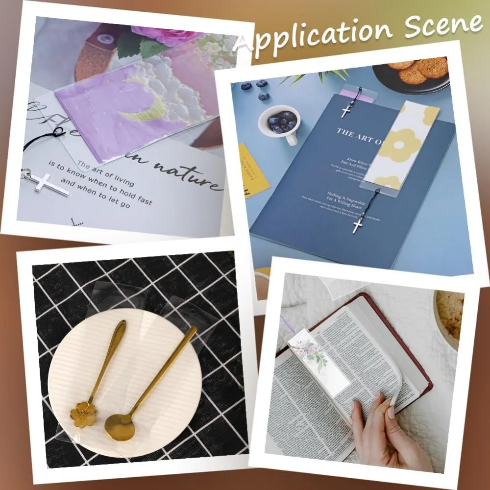 Manchons de marque-pages transparents 6.7x2.3 pouces, 10 pièces, pochettes de marqueurs de livres en vrac, sacs d'étiquettes d'emballage en plastique vierges, kit de fabrication de stand Photo
