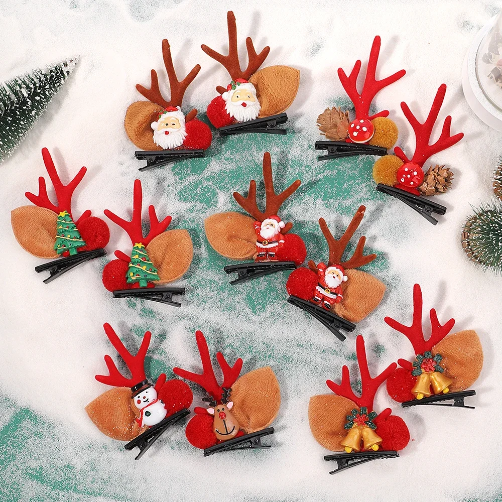 

1pair New Deer Ear Hairpins Christmas Antler Hair Clips Christmas Party Headbands Festival Pine Cones Hair Ball Hair Accessories