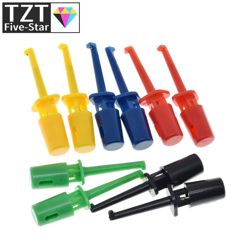 TZT 10Pcs Mini Single Test Hook Clip Test Probe for Electronic Testing IC Grabber Small Size Round Crocodile Clip Hook Test Clip