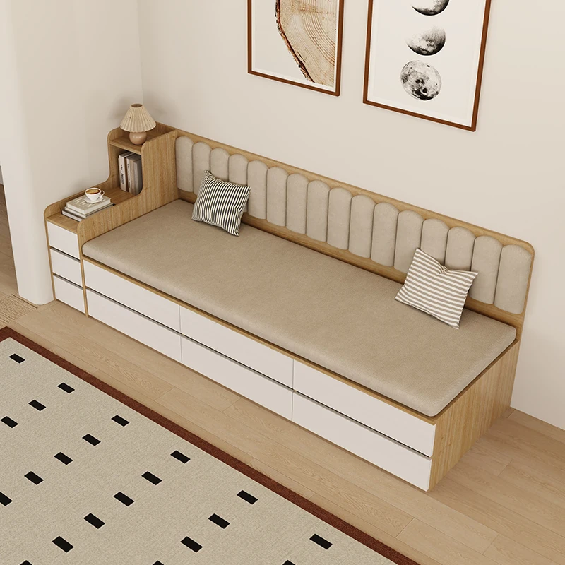 Small apartment high box storage sofa tatami dual-purpose Arhat bed living room pull card seat custom solid wood board floor