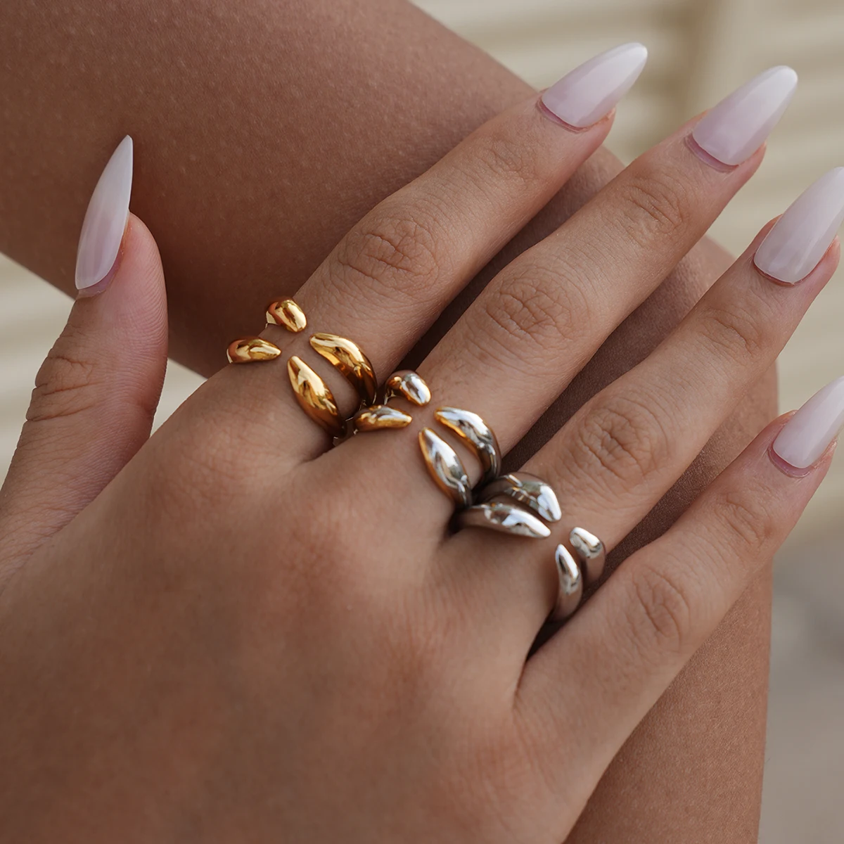 الهندسة تصميم 316L الفولاذ المقاوم للصدأ خواتم مفتوحة للنساء الذهب اللون الزفاف خاتم جمالي اكسسوارات هدية الكريسماس