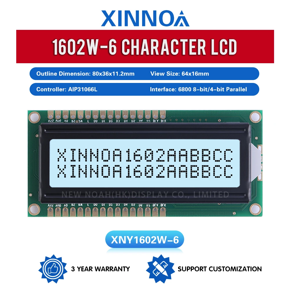 Gray Film Black Letters 1602W-6 16X2 Large Window 2*16 LCD Large Window 5V 3.3V AIP31066L Character LCD Module Display Screen