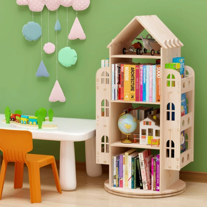 360-degree rotating bookshelf multi-layer design modern wooden bookshelf creative home organizadores multifuncionales furniture