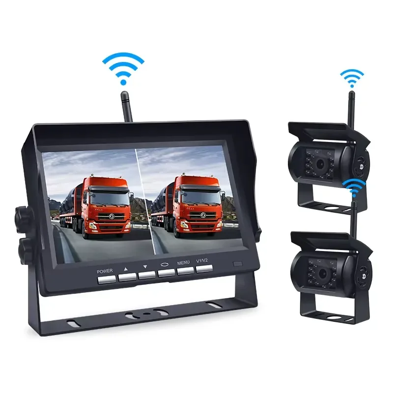 for Wireless 2 Backup Camera 2.4G Monitoring System with 7 inch Rear View Monitor for RV Truck Bus Parking Assist