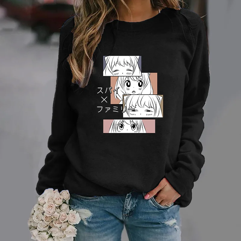 Cute Anya Forger Pattern Printed Pullover Women's Casual Long Sleeve Anime Anya Forger Sweatshirt Tops Long Sleeve Pullovers