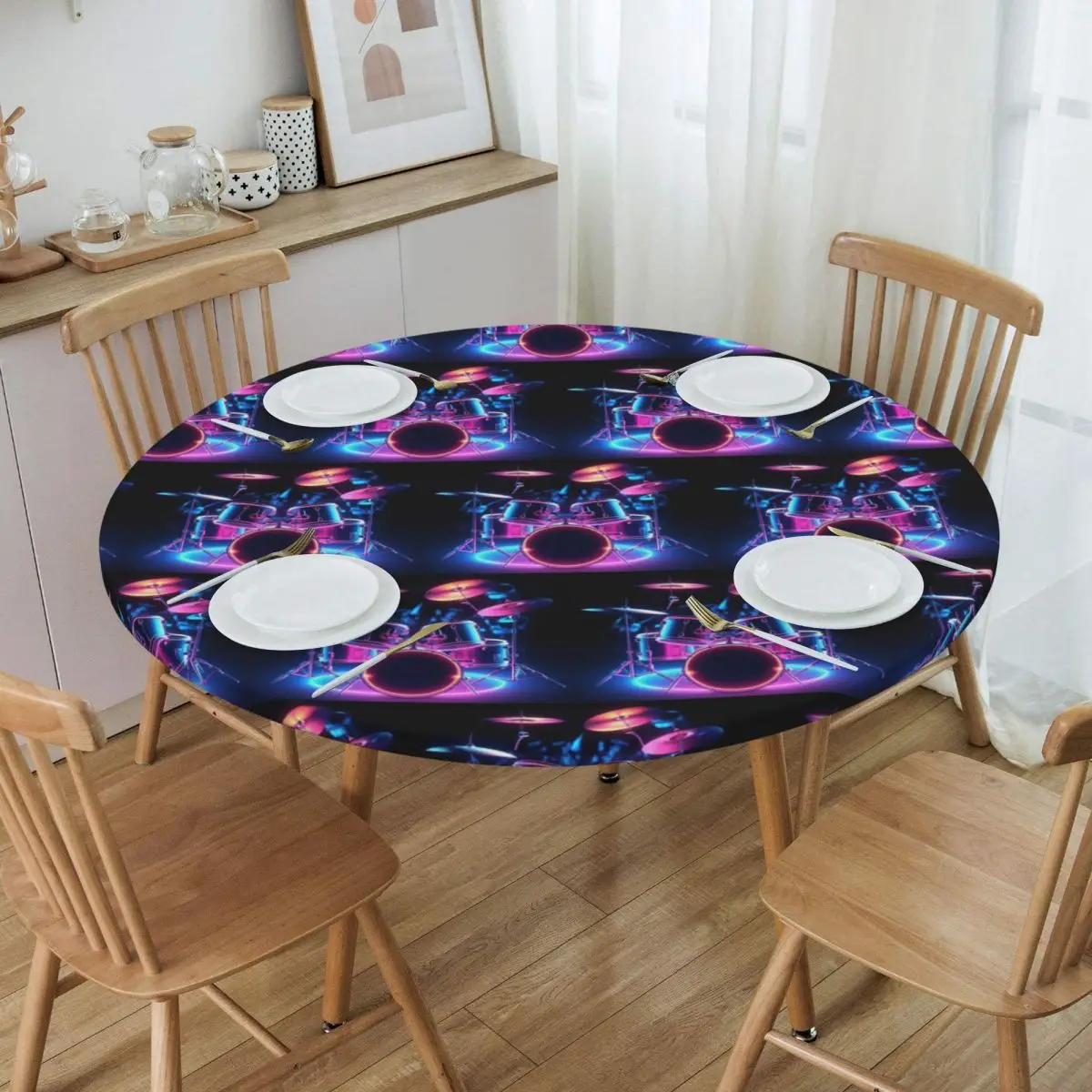 Shelf Drum Electronic Drum Waterproof Round Tablecloth Oilproof Table Cloth for Kitchen Events Dining Table Cover