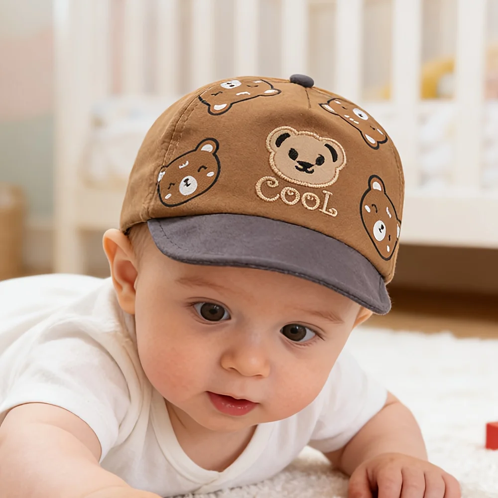 1 Baby Sun Hat  Adorable, Lightweight, Soft-Brimmed Baseball Cap for Infants & Toddlers Cute Cartoon Bear Design image 5