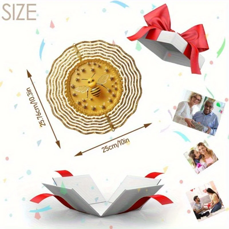 جبال الألب أفينيو ثلاثية الأبعاد الرياح المعدنية الرنين ماندالا مع تصميم النحل العسل، ديكور الحديقة الداخلي في الهواء الطلق هدايا جميع الفصول