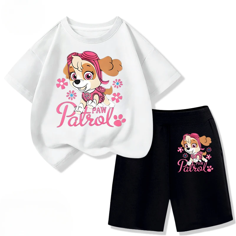 PAW Patrol Children's T-shirts Sets Girls Summer Short Sleeve Shorts Two Piece Suit Kids Outfits Breathable Sport Clothes Set image 3