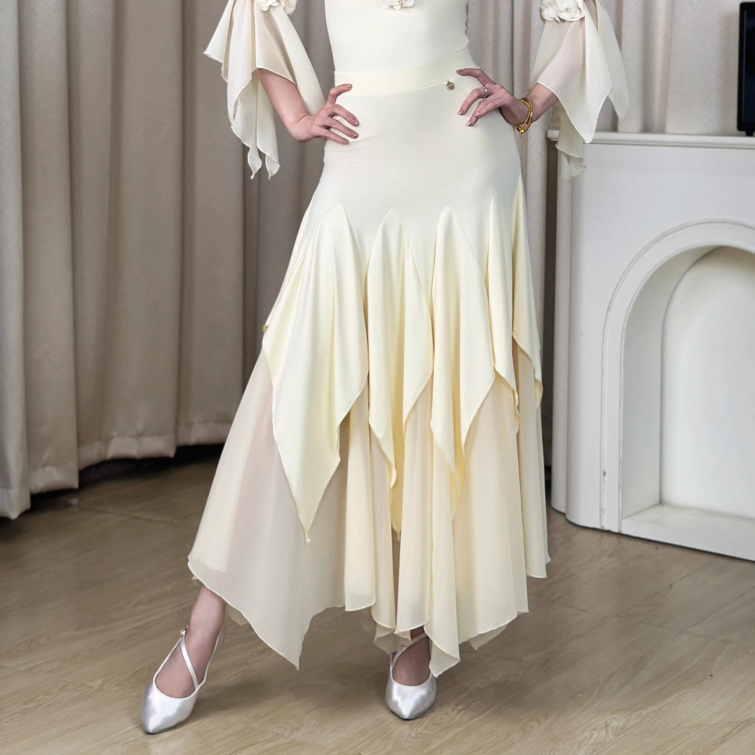 2025 jupes de danse de salon pour femmes grandes jupes pivotantes valse Chacha Samba vêtements de danse jupes de Performance de danse moderne pour adultes XH3684