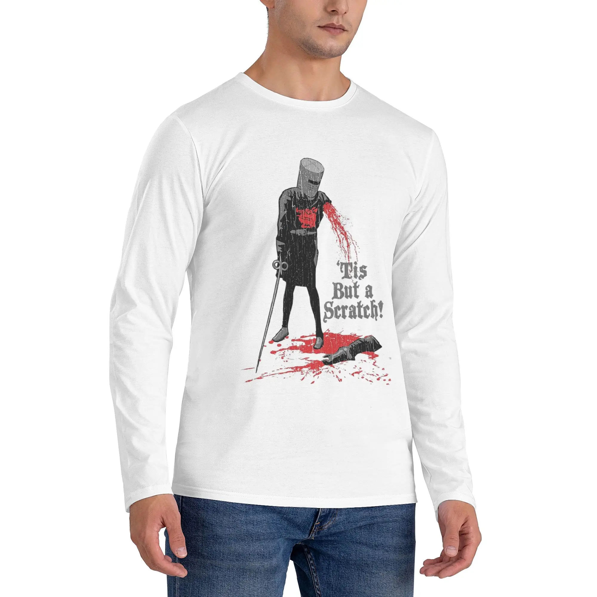 

Мужская футболка с длинными рукавами «Tis But a Scratch», модные футболки с круглым вырезом, весенние и осенние мужские топы