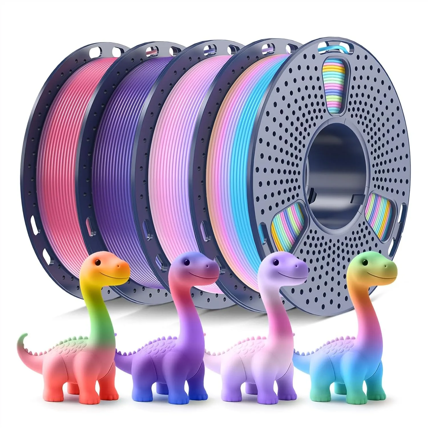 

250g Rainbow PLA Filament 1.75mm Bundle, 4 Spools, Fast Color Change Each 8 Meters for 3D Printer