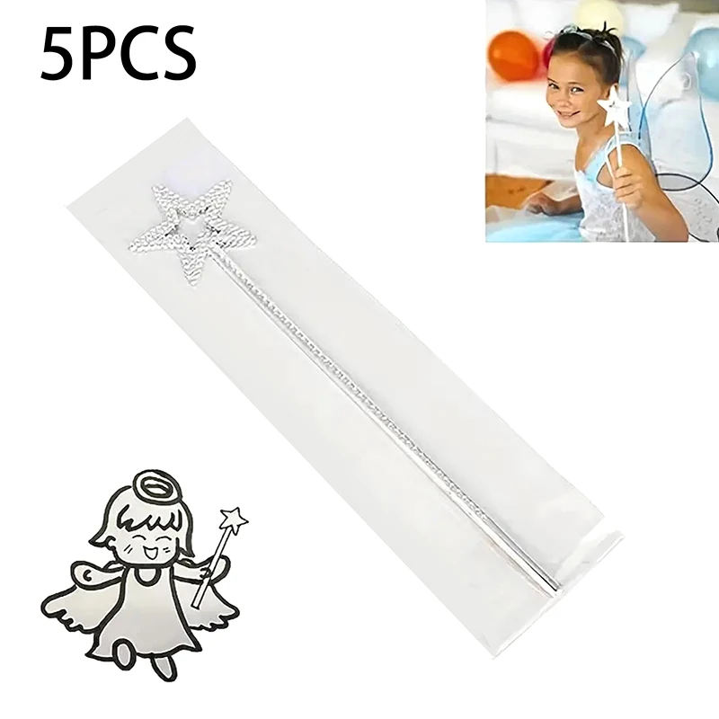 5pc Fairy Wand Silver Angel Star Wand Five-Pointed Star Plastic Princess Fairy Cane For Girls Stage