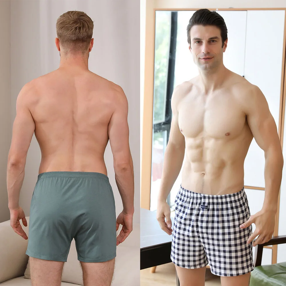 3 pezzi 100% cotone uomo pigiama pantaloni boxer scozzesi larghi di alta qualità traspirante profondo cavallo 3D fibbia nascosta biancheria intima per dormire